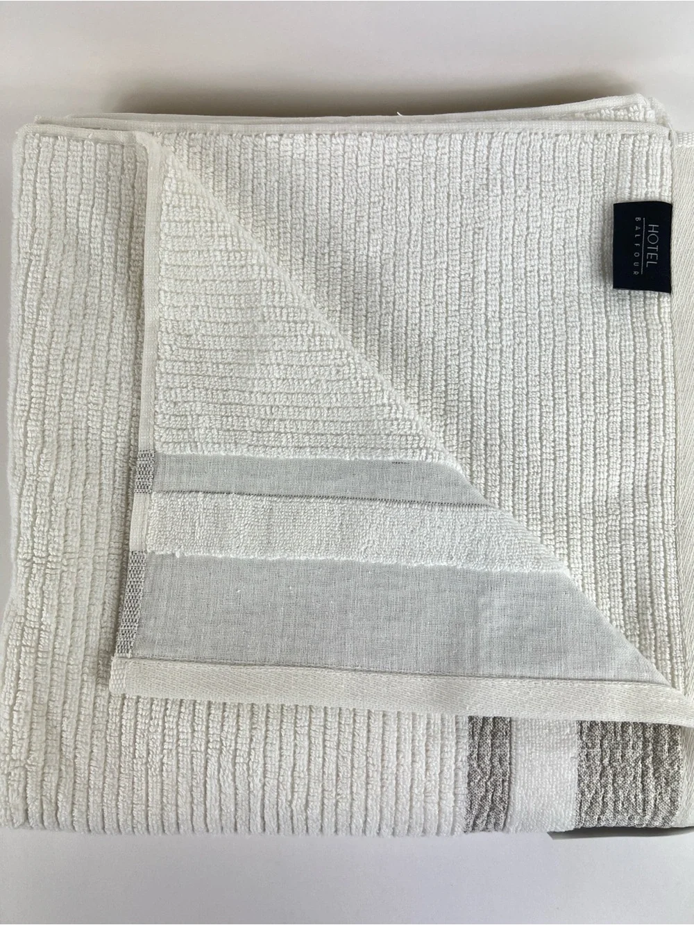 Hotel Balfour BathTowel Set White Tan Stripe Fringe Soft Turkish Cotton 6 Pc NEW